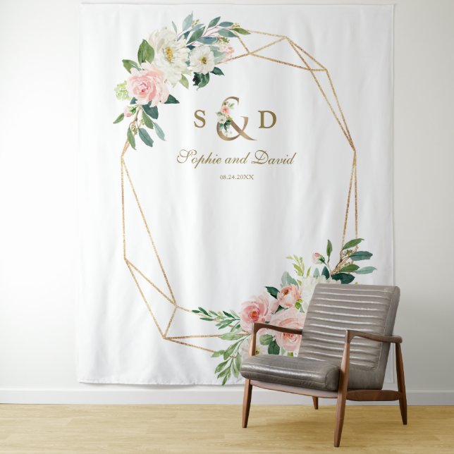 Blütengoldverkleidung und Monogram-Foto Wandteppich (Beispiel)