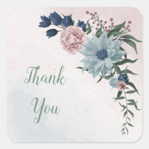 Blütengrün-Hochzeit in rosa staubblauer Marineblau Quadratischer Aufkleber