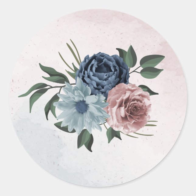 Blütengrün-Hochzeit in rosa staubblauer Marineblau Runder Aufkleber (Vorderseite)