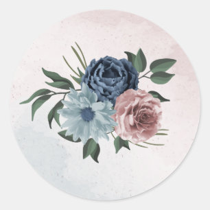 Blütengrün-Hochzeit in rosa staubblauer Marineblau Runder Aufkleber