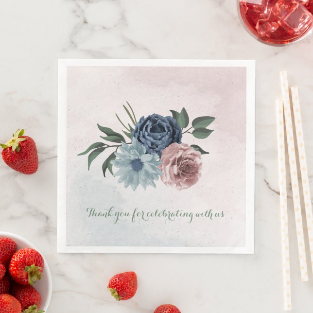 Blütengrün-Hochzeit in rosa staubblauer Marineblau Serviette (Beispiel)
