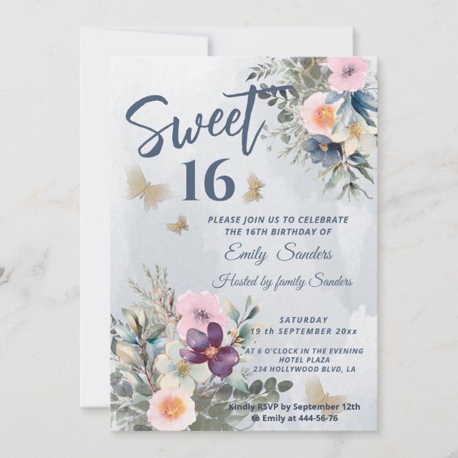 Blütengrün mit blühender Blüte Einladung (Vorderseite)