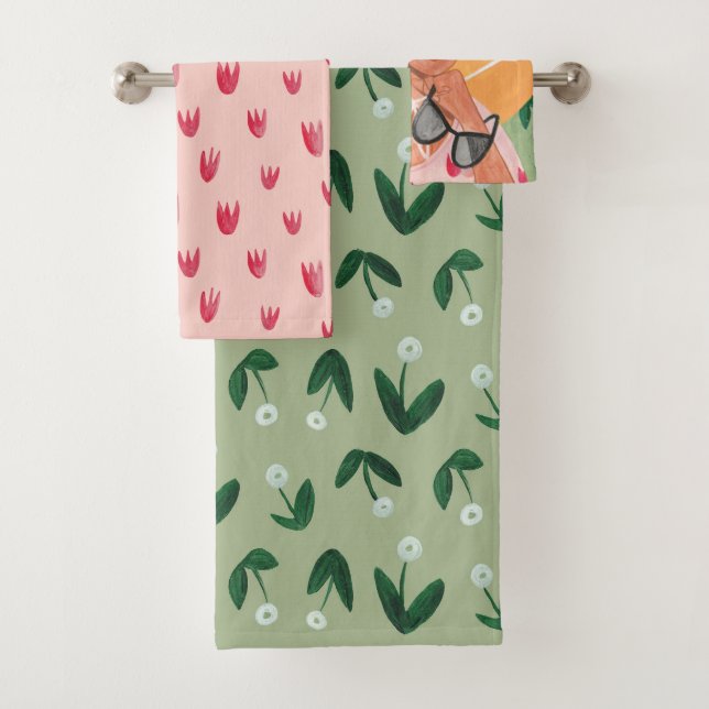 Blütengrün und rosa, alles bedruckt badhandtuch set (Insitu)
