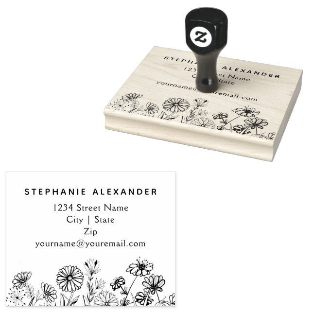 Blütenhandgezeichnete Gänse und wild lebende Blume Gummistempel (Stempel)