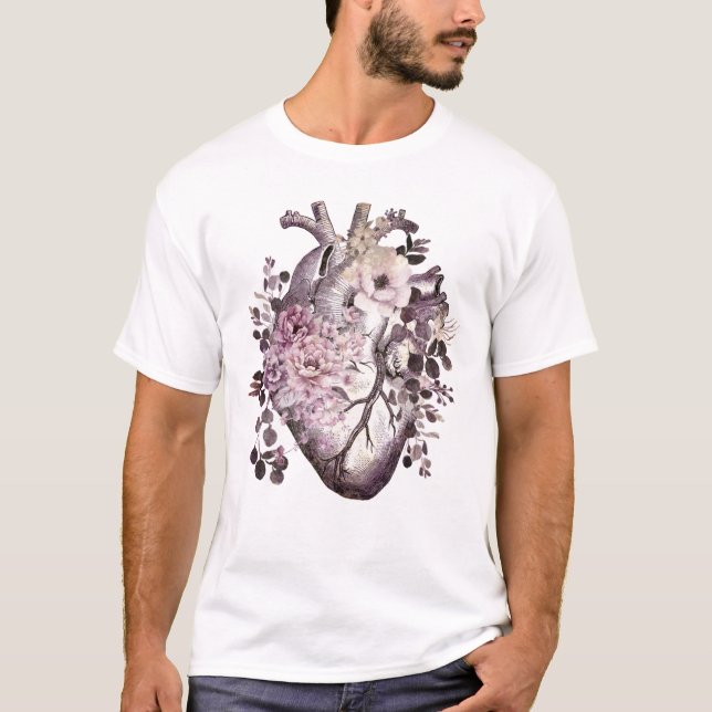 Blütenherz Anatomie rosa Wasserfarbe T-Shirt (Vorderseite)