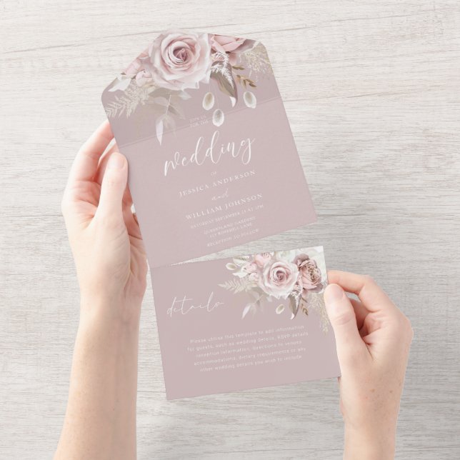 Blütenhochzeit All In One Einladung (Abreißen)