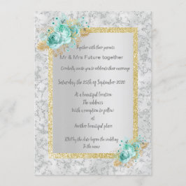 Blütenhochzeit aus Silbermarmor mit Aqua-Gold Einladung
