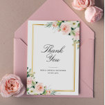 Blütenhochzeit Dankeskarte<br><div class="desc">Eine schöne Hochzeit Dankeschön Karte mit schwarzem Text und rot rosa Aquarell floral. Fügen Sie eine persönliche Danksagung an der Rückseite.</div>