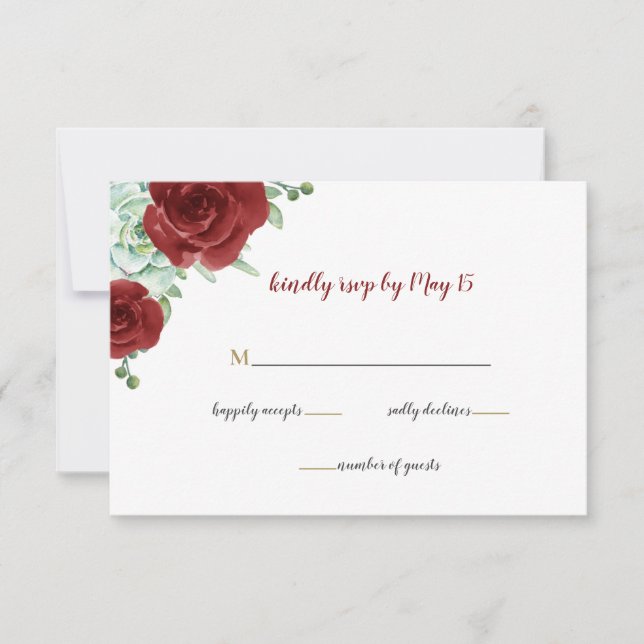 Blütenhochzeit in Bordeaux RSVP Karte (Vorderseite)