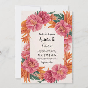 Blütenhochzeit in pink und orange einladung