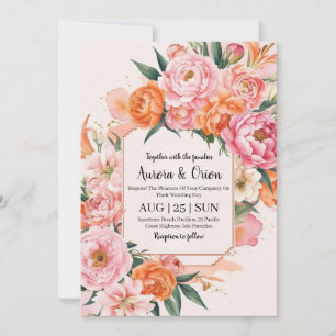 Blütenhochzeit in pink und orange einladung