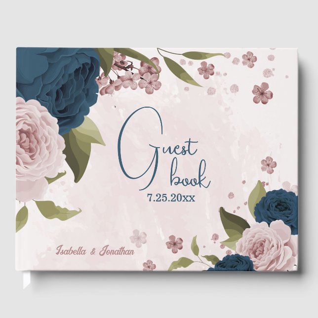 Blütenhochzeit in Rosa Gästebuch (Vorderseite)