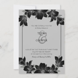 Blütenhochzeit in Schwarz/Weiß Einladung