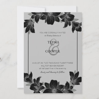 Blütenhochzeit in Schwarz/Weiß Einladung