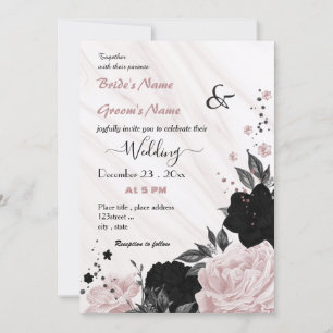 Blütenhochzeit in Weiß, Rosa und Schwarz Einladung