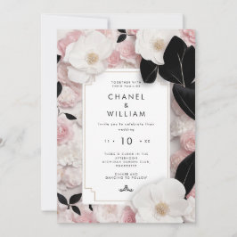 Blütenhochzeit mit Chanel-inspiriert Rosa Einladung