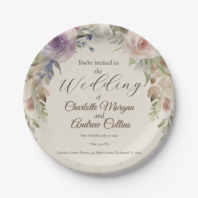 Blütenhochzeit Pappteller (Vorderseite)