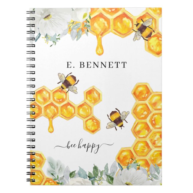 Blütenhonigwaben-Hummel | Monogramm-Journal Notizblock (Vorderseite)