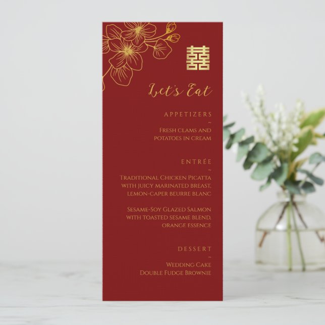 Blütenkirschblüte Chinesische Hochzeit rot Menükarte (Stehend Vorderseite)