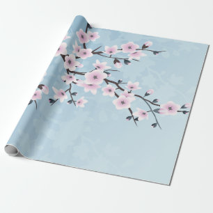 Blütenkirsche Blüten Dusky Pink Pale Blau Geschenkpapier