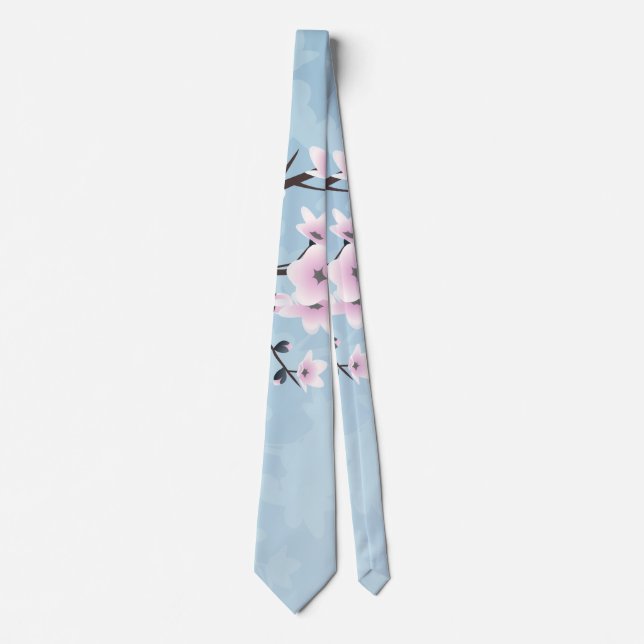 Blütenkirsche Blüten Dusky Pink Pale Blau Krawatte (Vorderseite)