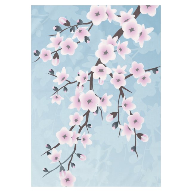 Blütenkirsche Blüten Dusty Pink Pale Blau Tischdecke (Vorderseite)