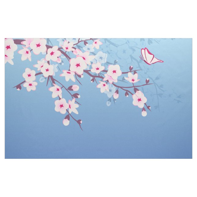 Blütenkirsche Blüten Rosa Blau Stoff (Yard (91,4 cm))