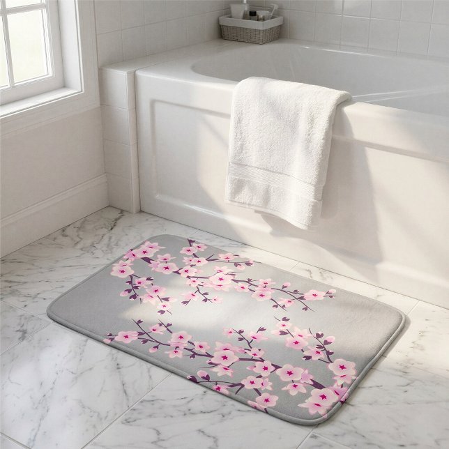 Blütenkirsche Blüten Rosa Grau Badematte (Von Creator hochgeladen)