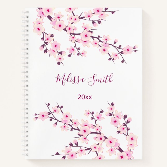 Blütenkirsche Blüten Rosa Name weiß Notizbuch (Vorderseite)