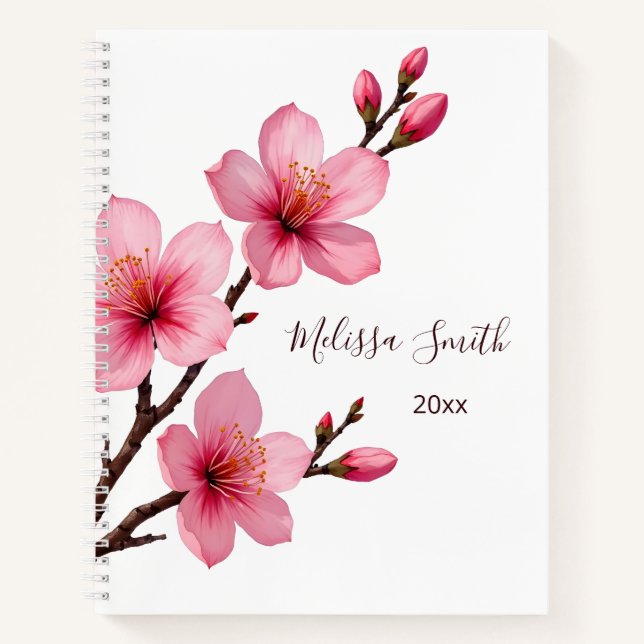 Blütenkirsche Blüten Rosa Name weiß Notizbuch (Vorderseite)