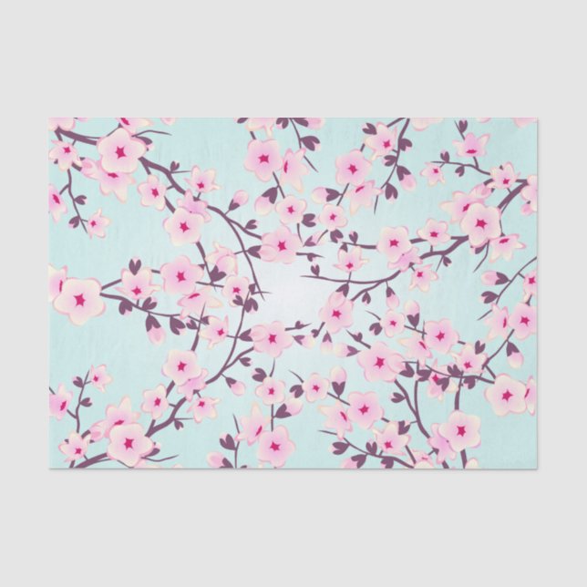 Blütenkirsche Blüten Rosa Türkis Seidenpapier (Vorderseite)