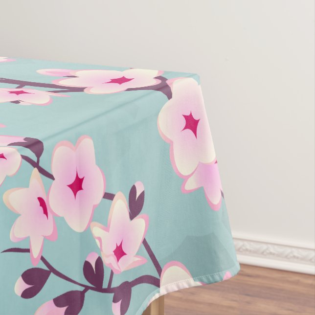 Blütenkirsche Blüten Rosa Türkis Tischdecke (Beispiel)