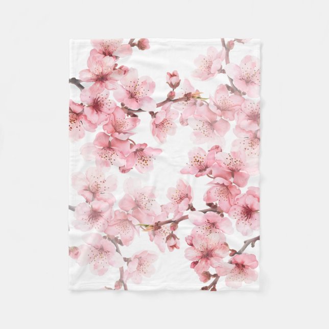 Blütenkirsche Blüten Rosa Weiß Fleecedecke (Vorderseite)