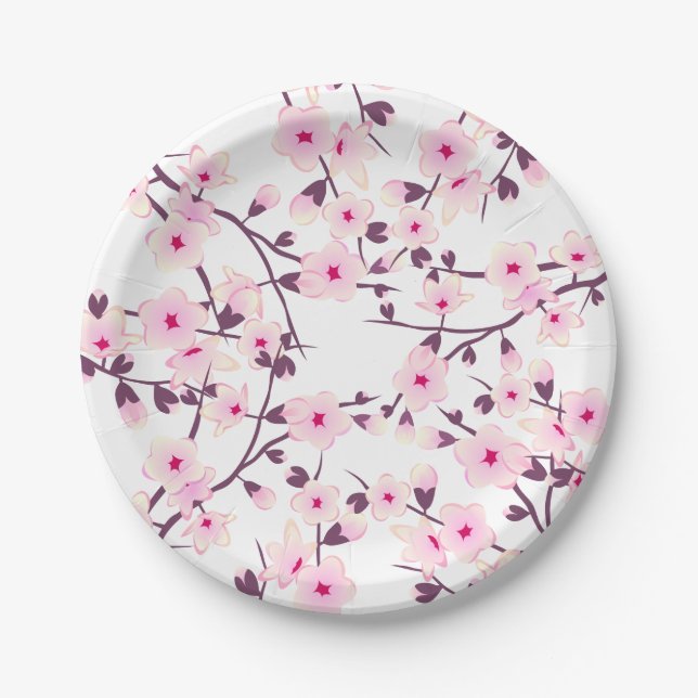 Blütenkirsche Blüten Rosa Weiß Pappteller (Vorderseite)