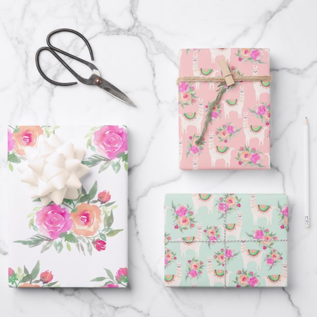 Blütenlamm Geschenkpapier Set (Vorderseite)