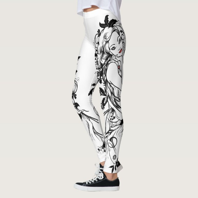 Blütenmädchen mit roten Lippen Leggings (Links)