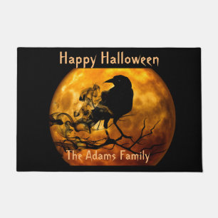 Blütenmond und schwarzer Rabe, schokes Halloween Fußmatte