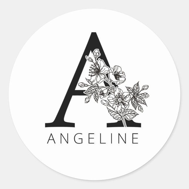 Blütenmonogramm A Sakura Kirschblüten Runder Aufkleber (Vorderseite)