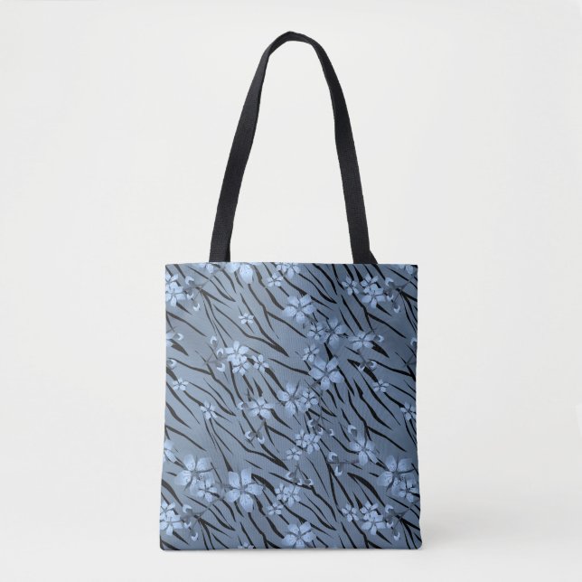 Blütenmuster, blau, Tigermuster Tasche (Vorderseite)