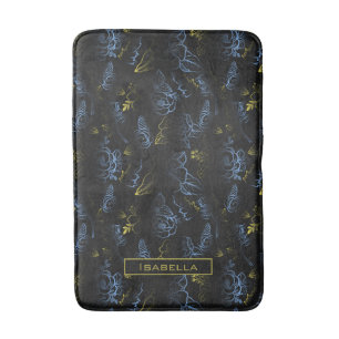 Blütenmuster Blossom, goldblauer personalisierter Badematte