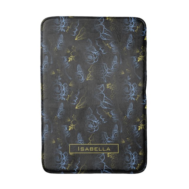 Blütenmuster Blossom, goldblauer personalisierter  Badematte (Vorderseite Vertikal)