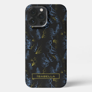 Blütenmuster Blossom, goldblauer personalisierter  iPhone 13 Pro Max Hülle