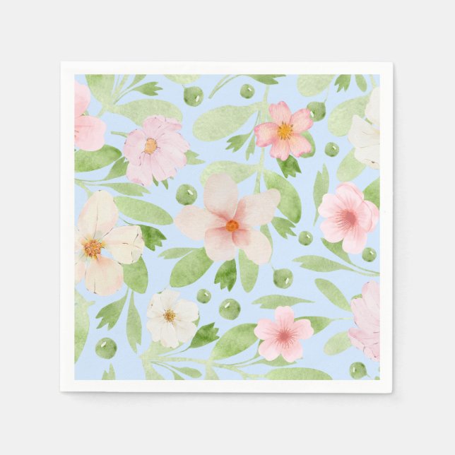 Blütenmuster in Blau und Rosa Pastellfarben Serviette (Vorderseite)