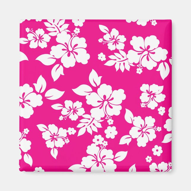 Blütenmuster in Rosa und Weiß Hibiskus Magnet (Vorne)