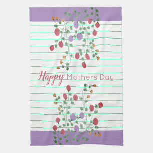 Blütenmuster mit türkisfarbenem Streifen Geschirrtuch