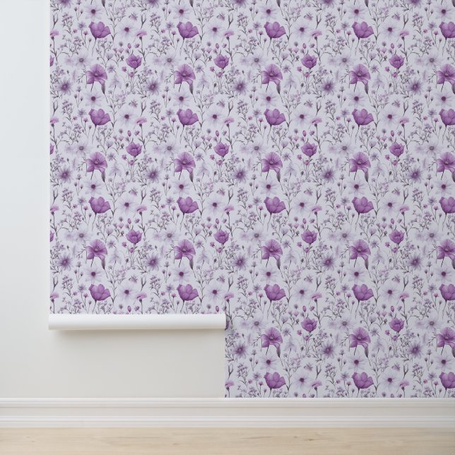 Blütenmuster Rosa und Lavendel Tapete (Anwendung)