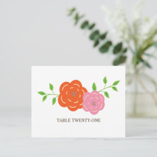 Blütenorange Rosa Tischnummer Postkarte