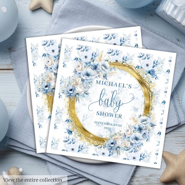 Blütenpastellblau-Blüten Goldnymphen Serviette (Dainty pastel blue flowers gold baby shower napkins)
