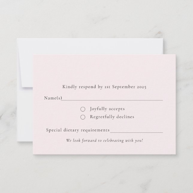 Blütenpastellfarben Rosa Einfache Minimal Schlicht RSVP Karte (Vorderseite)