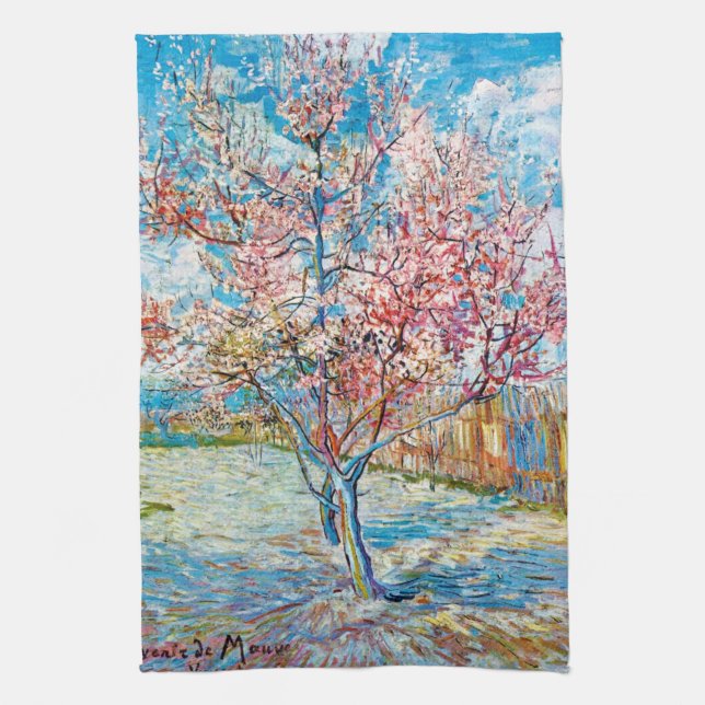 Blütenpfirsichbaum, Van Gogh Geschirrtuch (Vertikal)